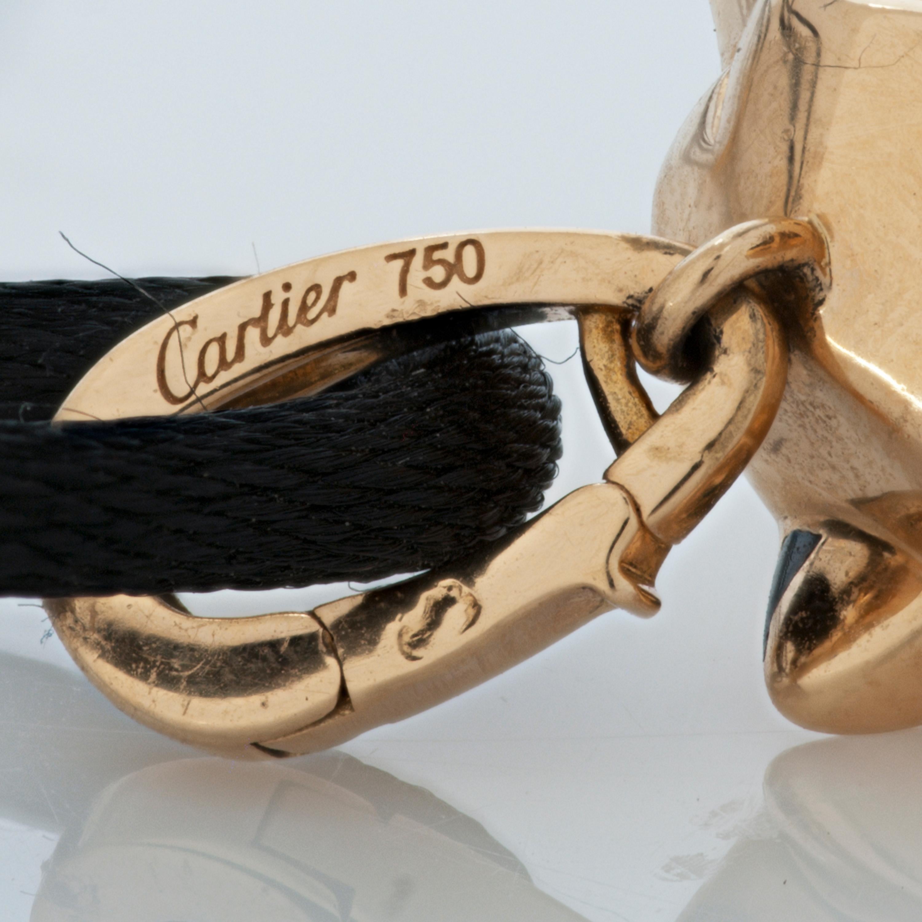 Cartier 18ky Gold and Diamond Panthere Pendant on Adjustable Black Cord Necklace In Good Condition In Philadelphia, PA