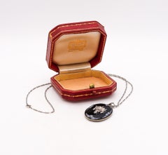 Cartier 1900 Edwardian Enameled Locket Necklace In 14Kt Gold With Rose Diamonds