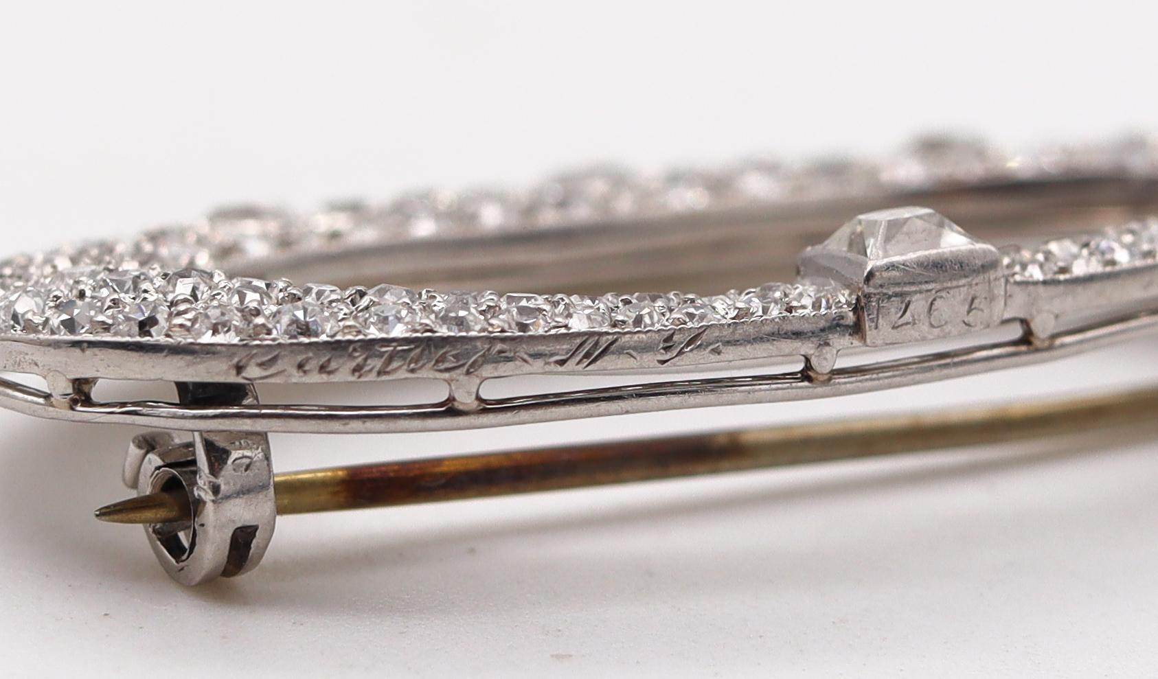 Cartier 1910 Edwardian Belle Epoque Oval Brooch Platinum with 5.13ctw Diamonds In Excellent Condition In Miami, FL