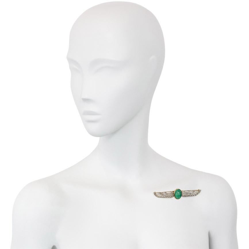 Cartier 1920s Egyptian Revival Faience Scarab and Diamond Brooch In Good Condition In New York, NY
