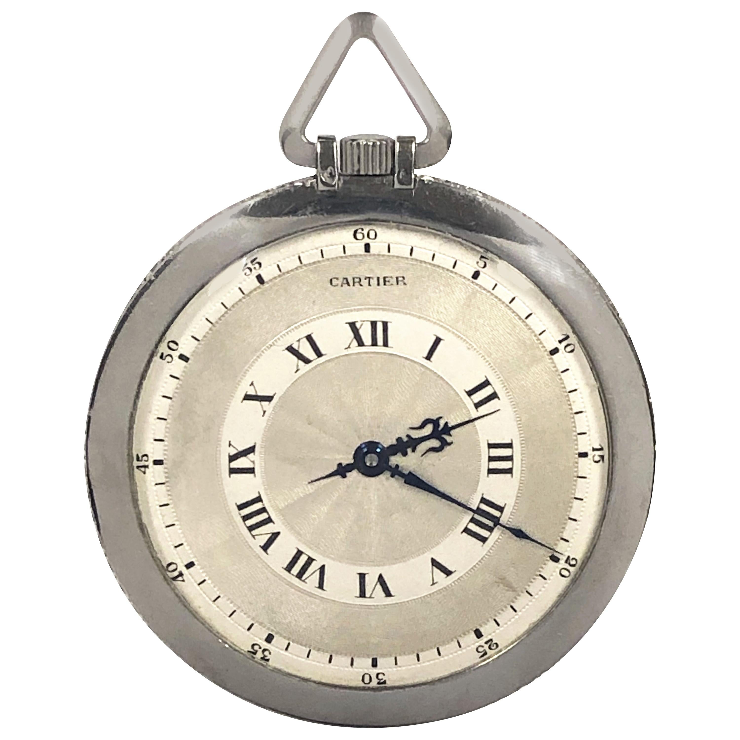 Cartier 1920s Platinum and Diamond EWC Pocket Watch For Sale