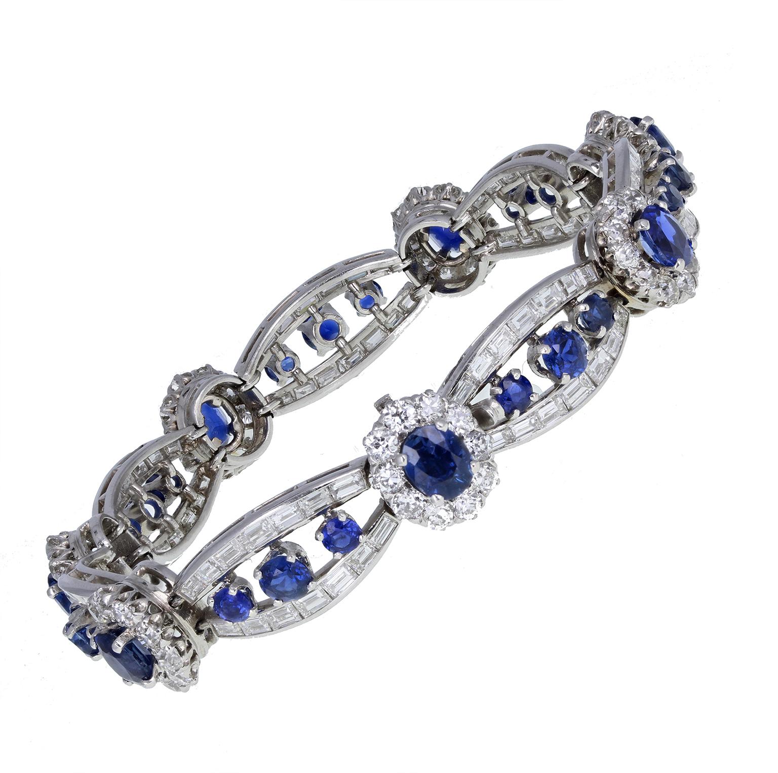 Art Deco Cartier 1920s Platinum Sapphire Diamond Bracelet For Sale