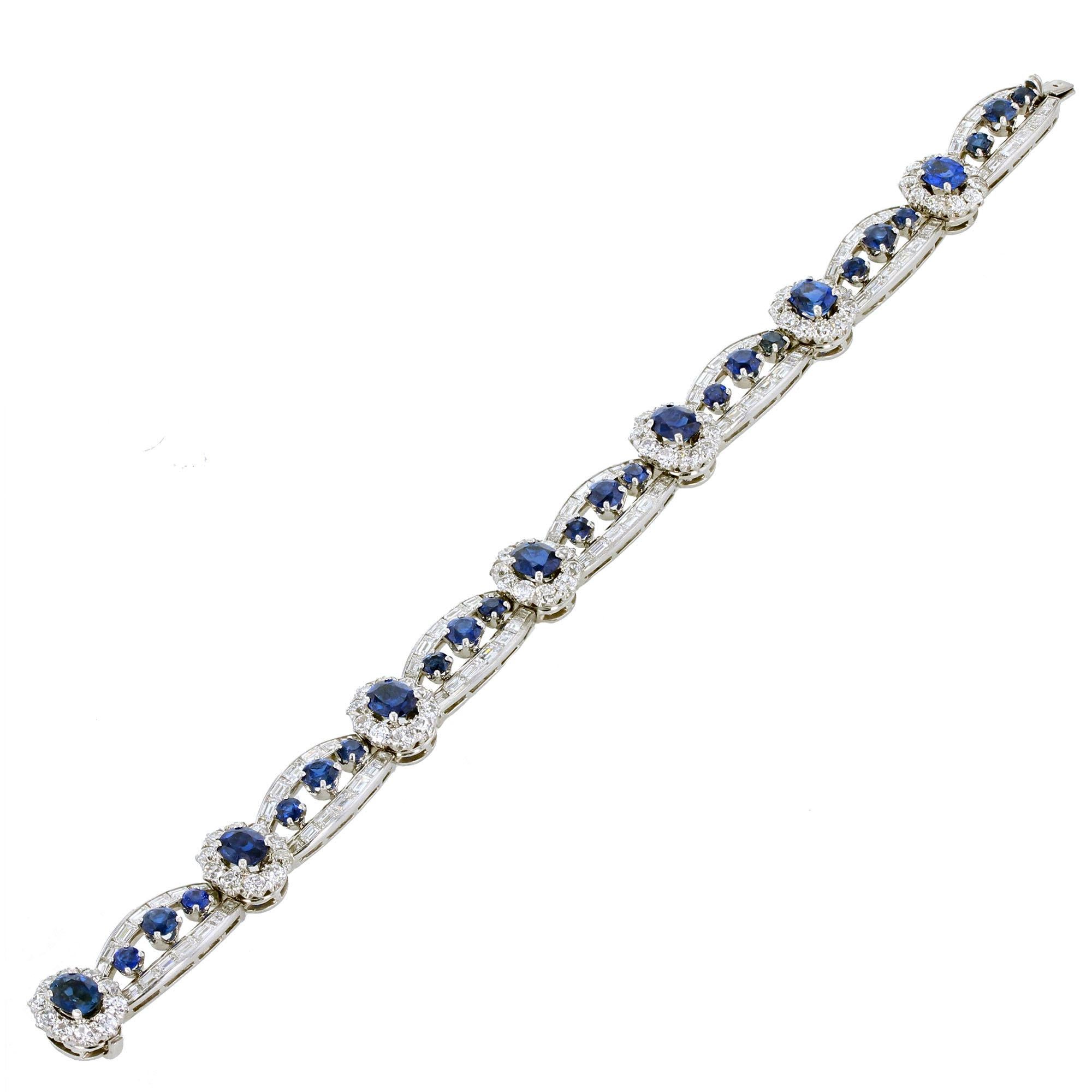 Cartier 1920s Platinum Sapphire Diamond Bracelet For Sale 1