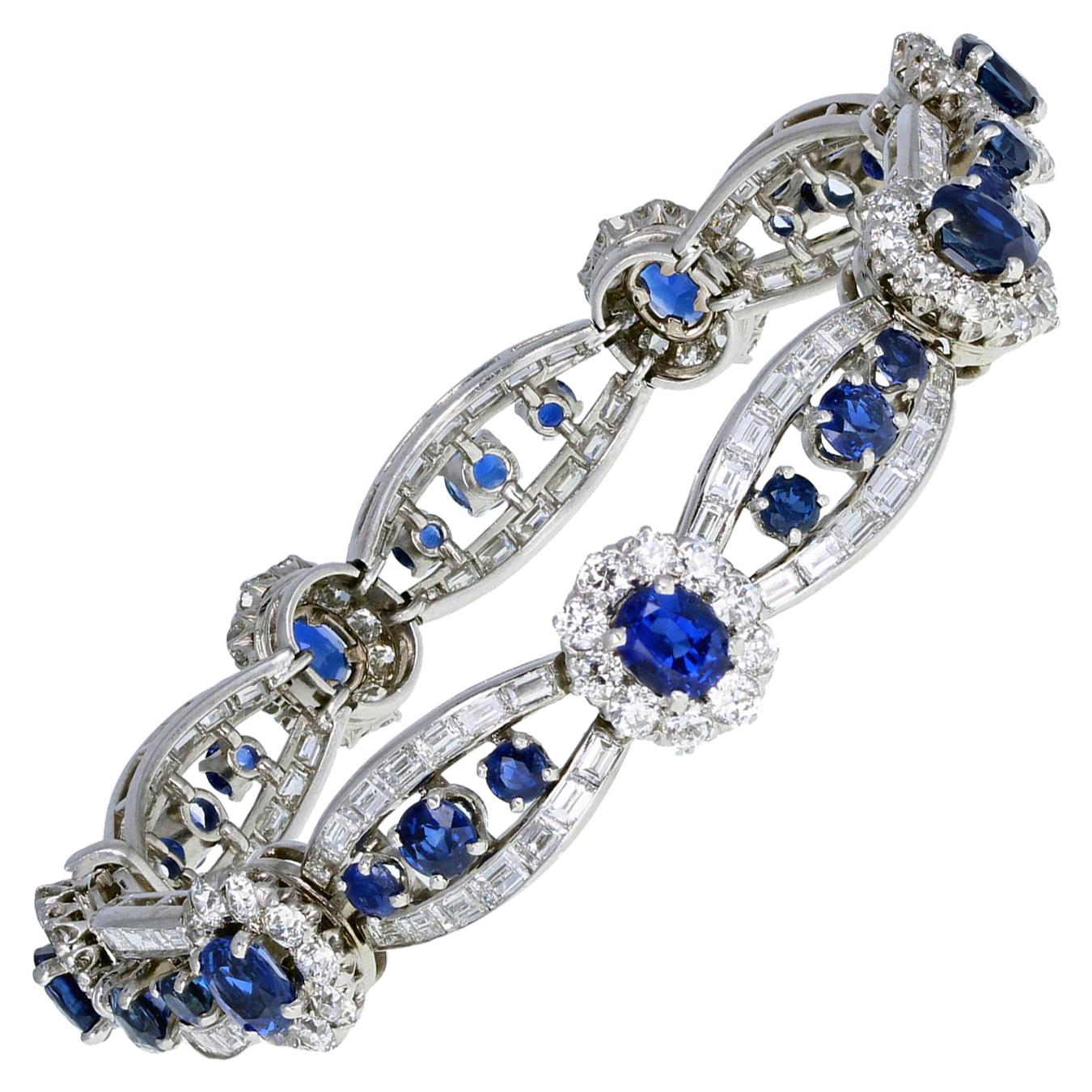 Cartier 1920s Platinum Sapphire Diamond Bracelet For Sale