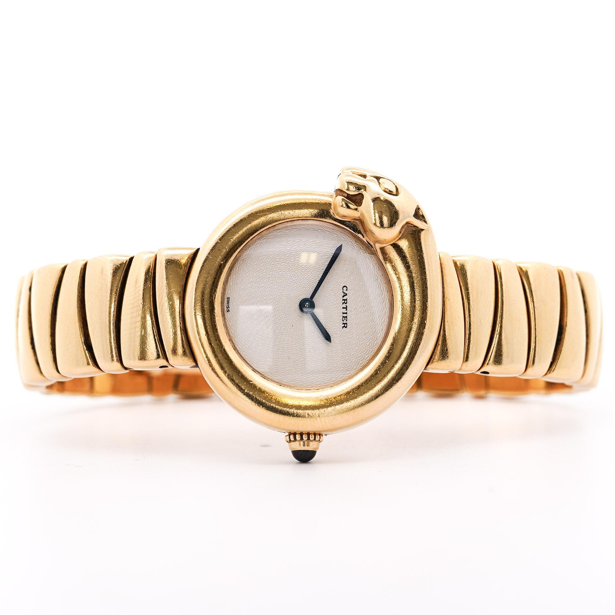 Cartier 1925 Panther Bezel 18K Yellow Gold 28mm Ref 2325 Watch For Sale 2