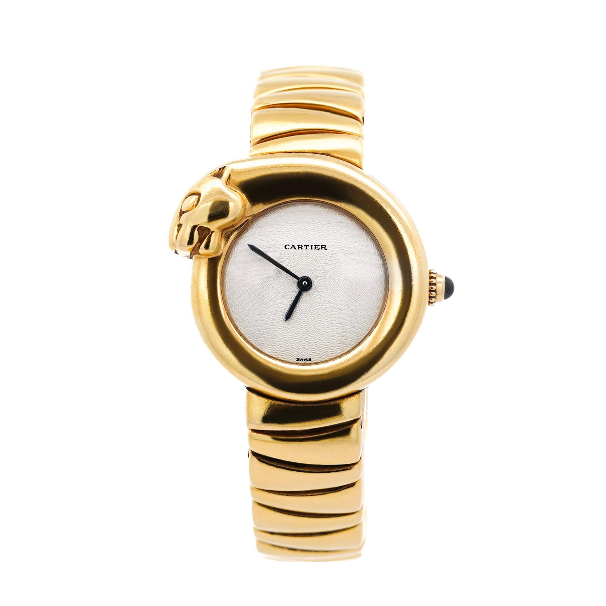 Cartier 1925 Panther Bezel 18K Yellow Gold 28mm Ref 2325 Watch For Sale 4