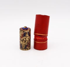 Cartier 1926 Tom Pouce Ladies Lighter 18kt Gold Bronze Champlevé Emerald & Lapis