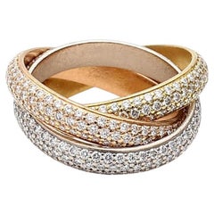 Cartier 1.93 Carat Round Brilliant Diamond 18K Tri Color Gold Trinity Ring
