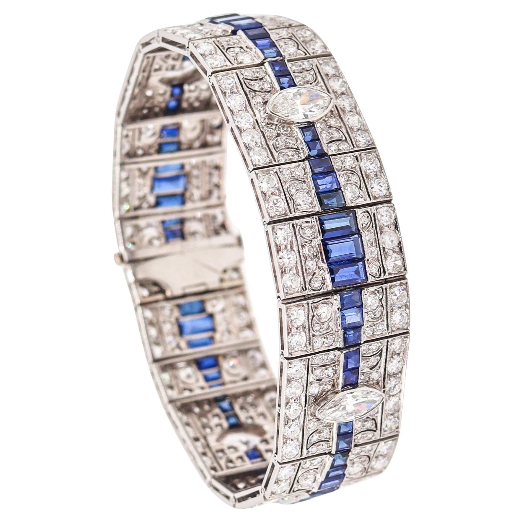 CARTIER 1930 Art-Deco Bracelet In Platinum With 26.11 Cwt Diamonds & Sapphires