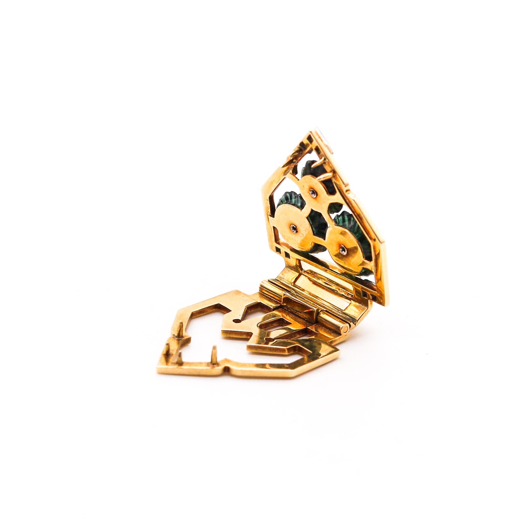 Cartier 1930 Art Deco Enameled Clip In 18Kt Gold Platinum With Gems And Diamonds 2