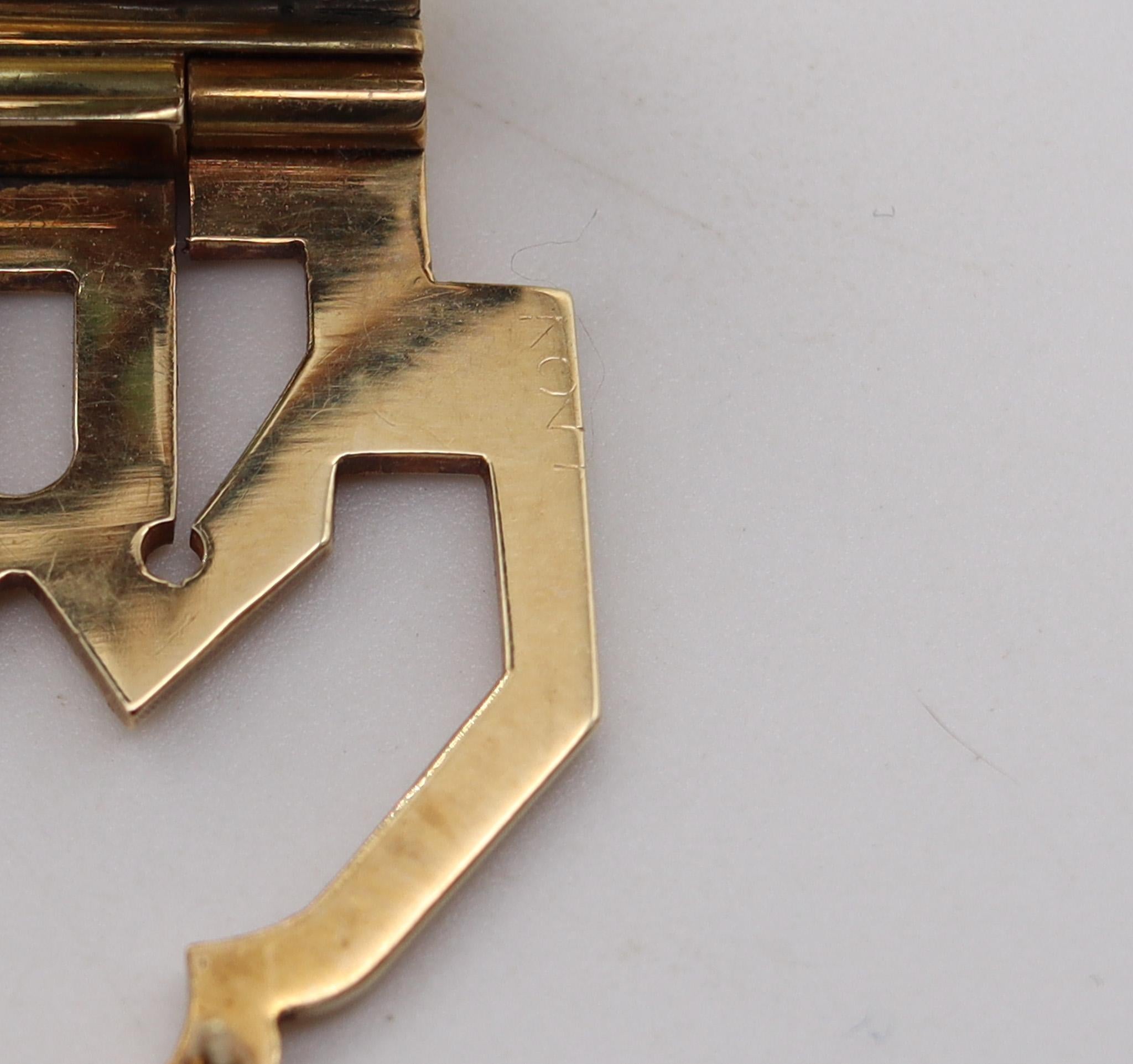Cartier 1930 Art Deco Enameled Clip In 18Kt Gold Platinum With Gems And Diamonds 4