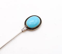 Cartier 1930 Art Deco Enameled Jabot In 18kt Gold With Diamonds And Turquoises