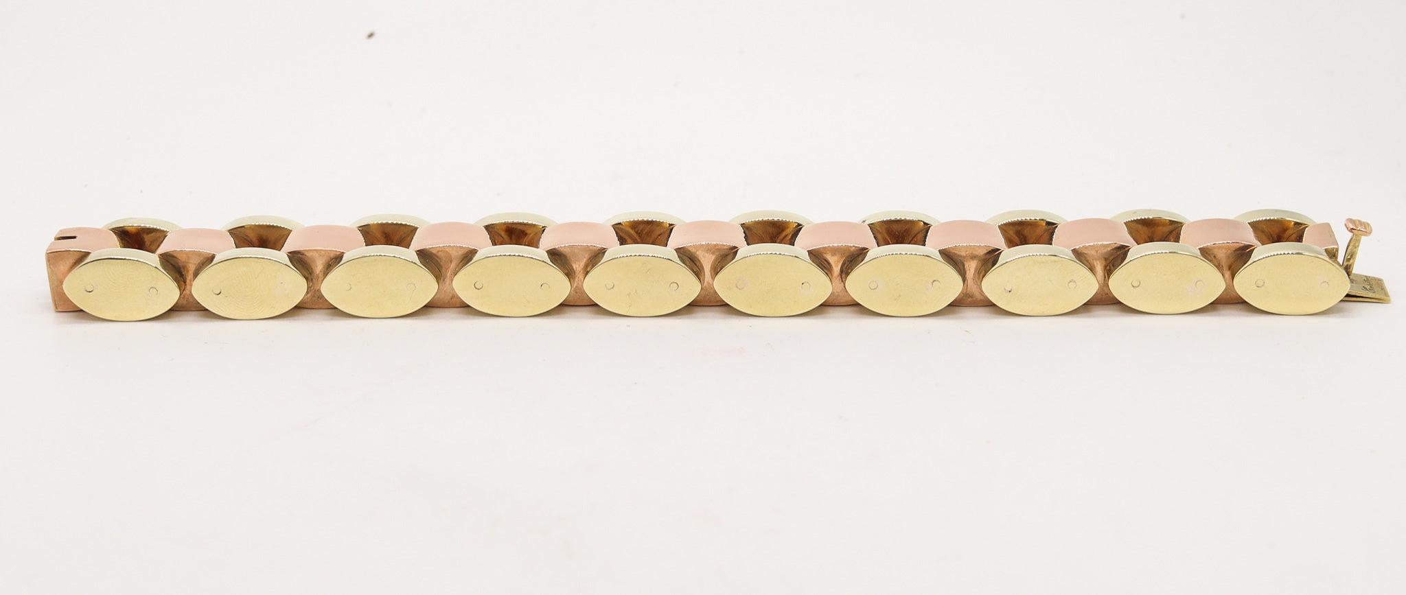 CARTIER 1930 Art-Deco Tank-Tracks Bracelet In 14Kt Yellow & Rose Gold 3