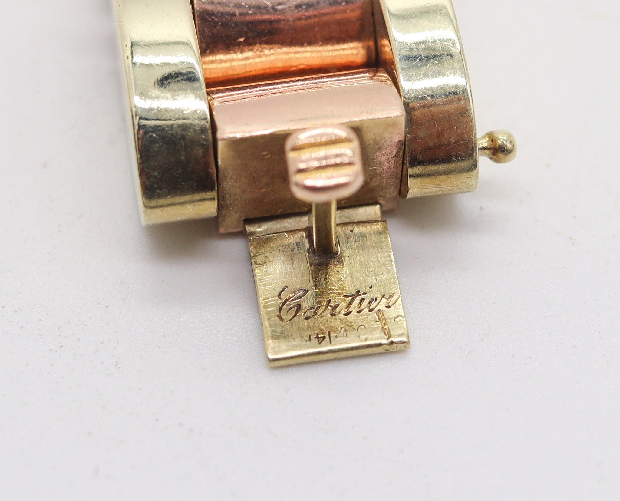 CARTIER 1930 Art-Deco Tank-Tracks Bracelet In 14Kt Yellow & Rose Gold 4