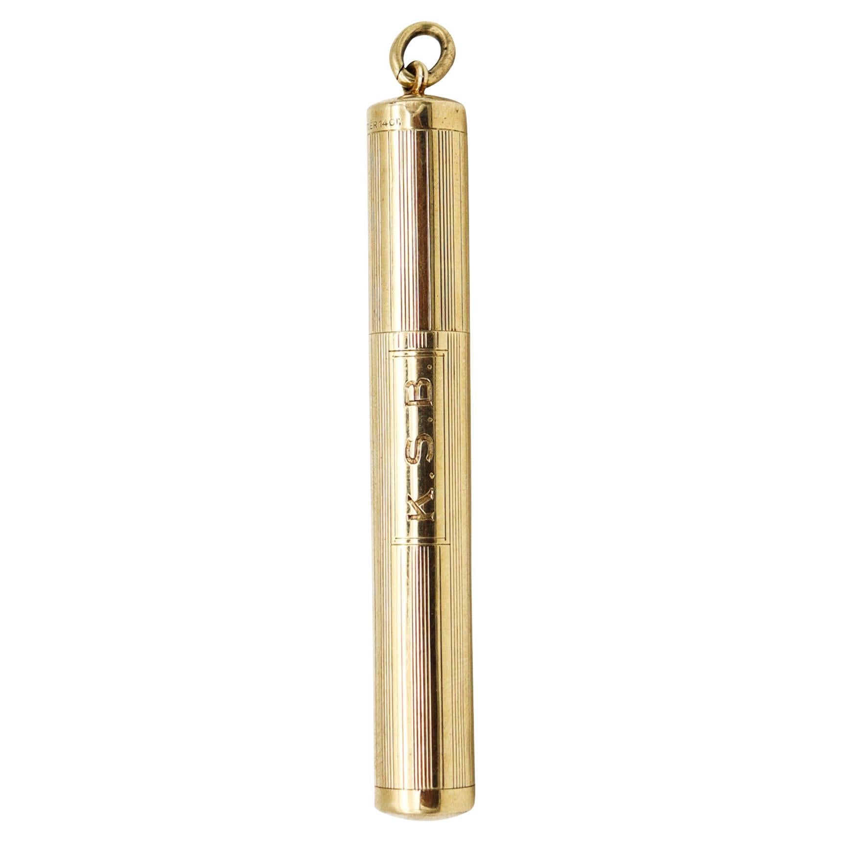 Cartier 1935 Art Deco Cylindrical Petrol Lighter Pendant In 14Kt Yellow Gold