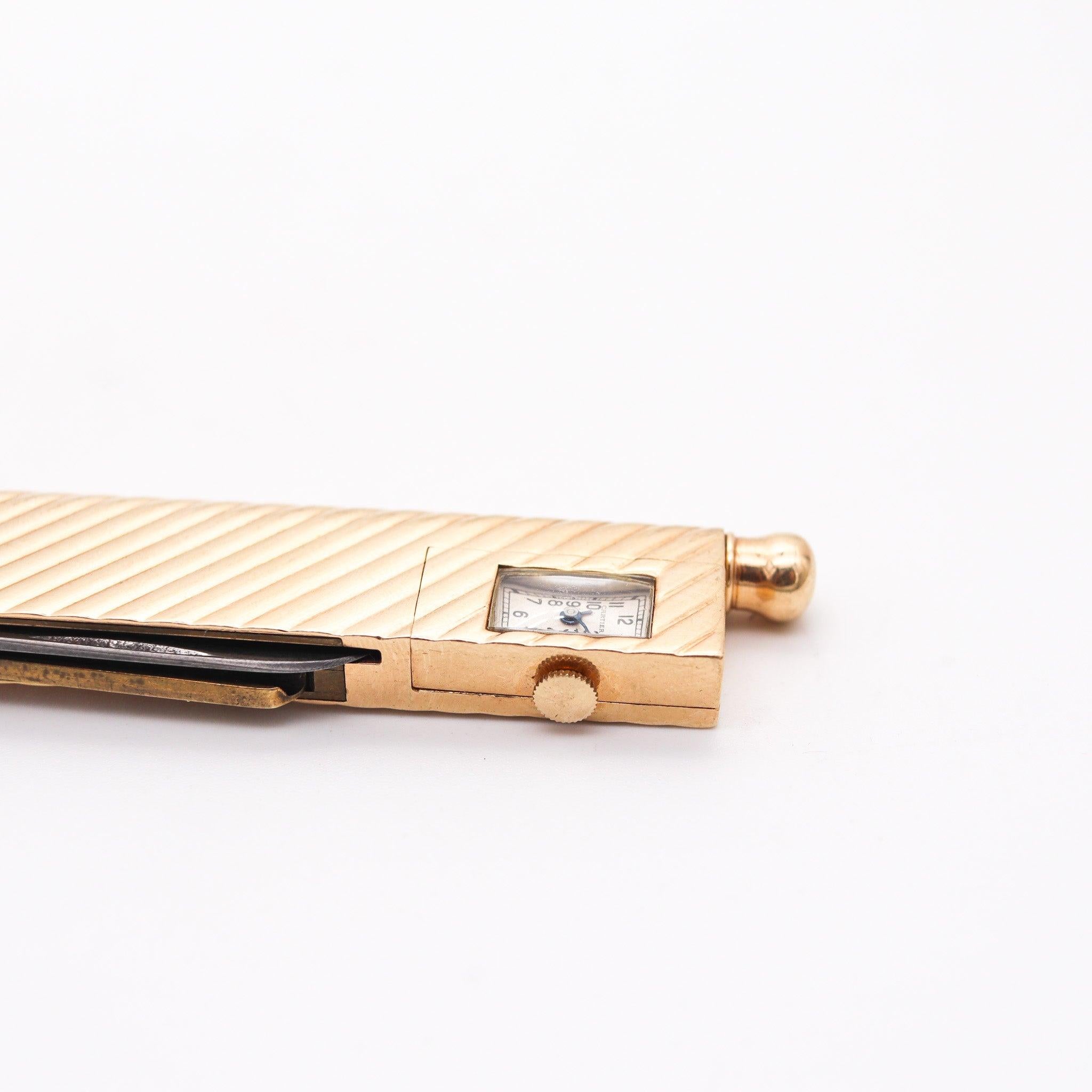 CARTIER 1935 Deco Pocket Mechanical-Pencil Watch & Knife In 14Kt Yellow Gold In Excellent Condition In Miami, FL