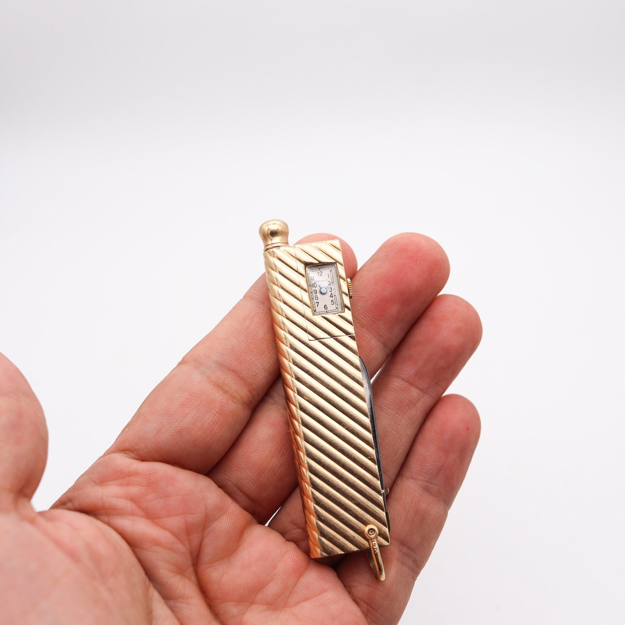 CARTIER 1935 Deco Pocket Mechanical-Pencil Watch & Knife In 14Kt Yellow Gold 1