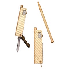Cartier 1935 Orologio e Coltello Meccanico da Tasca Deco in Oro Giallo 14Kt