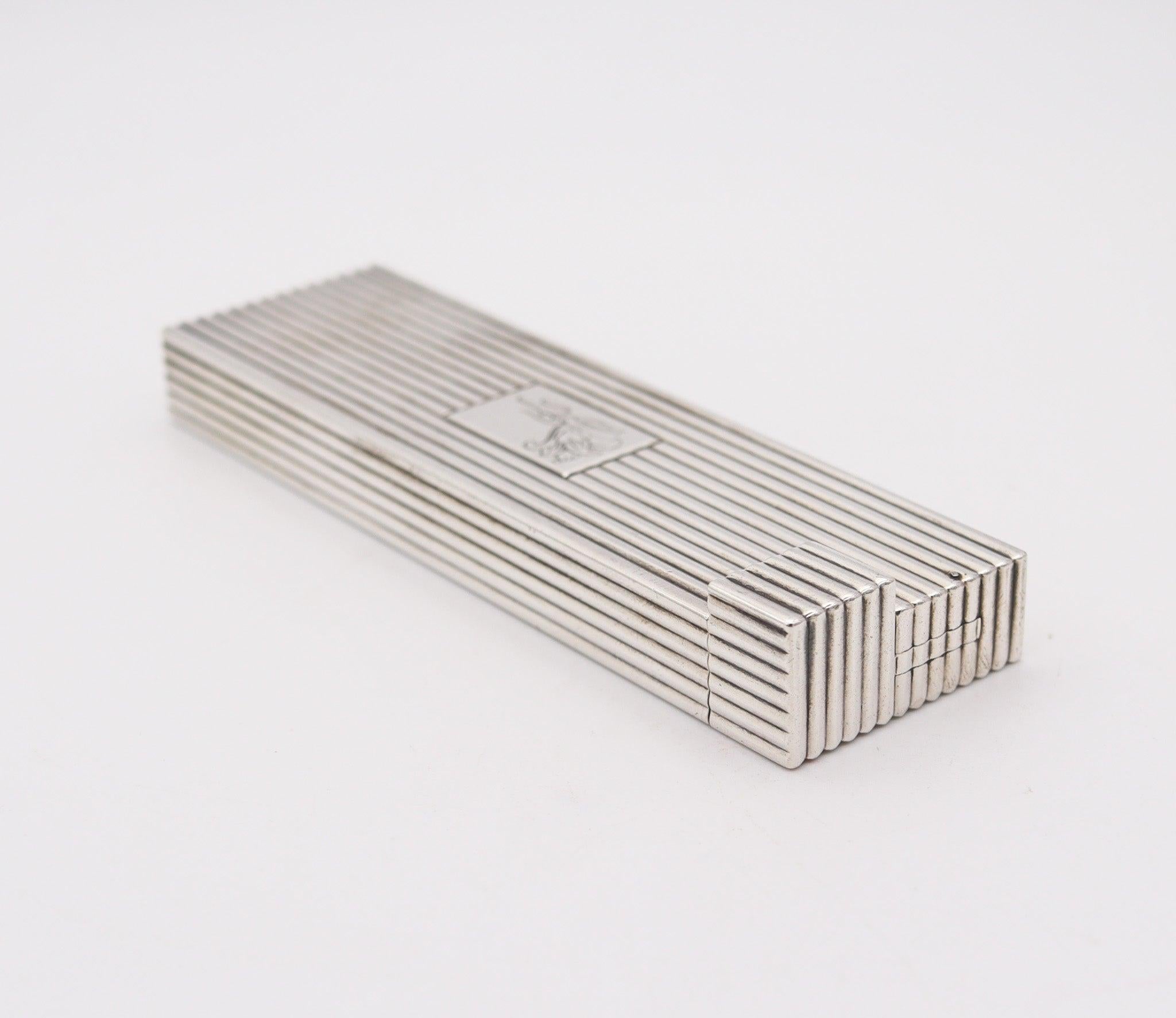 Art Deco CARTIER 1935 Paris Art-Deco Desk Club Petrol Lighter In .925 Sterling Silver For Sale