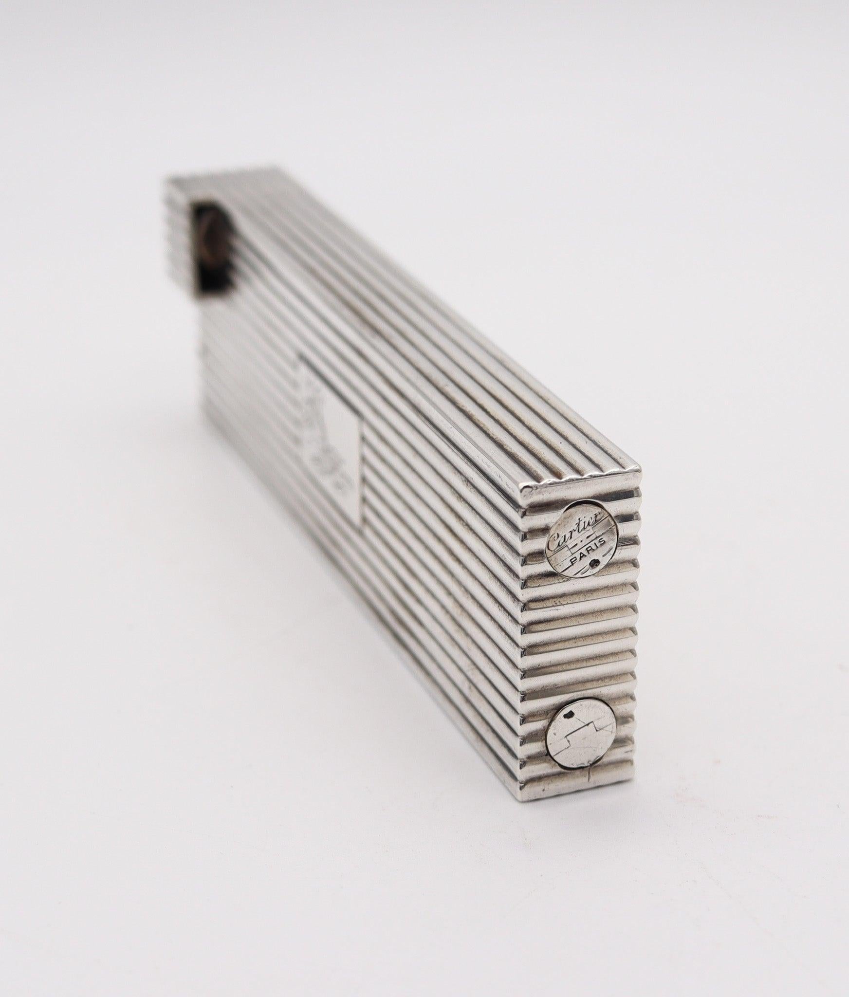 French CARTIER 1935 Paris Art-Deco Desk Club Petrol Lighter In .925 Sterling Silver For Sale