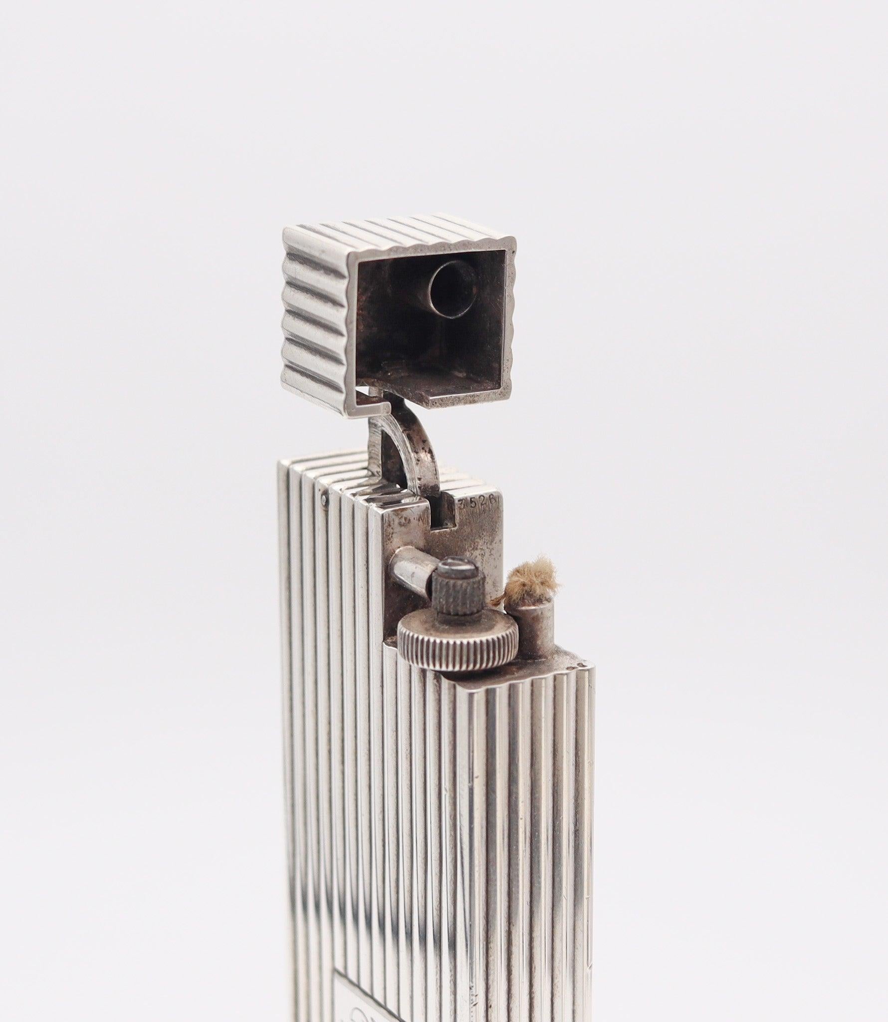 Hand-Crafted CARTIER 1935 Paris Art-Deco Desk Club Petrol Lighter In .925 Sterling Silver For Sale