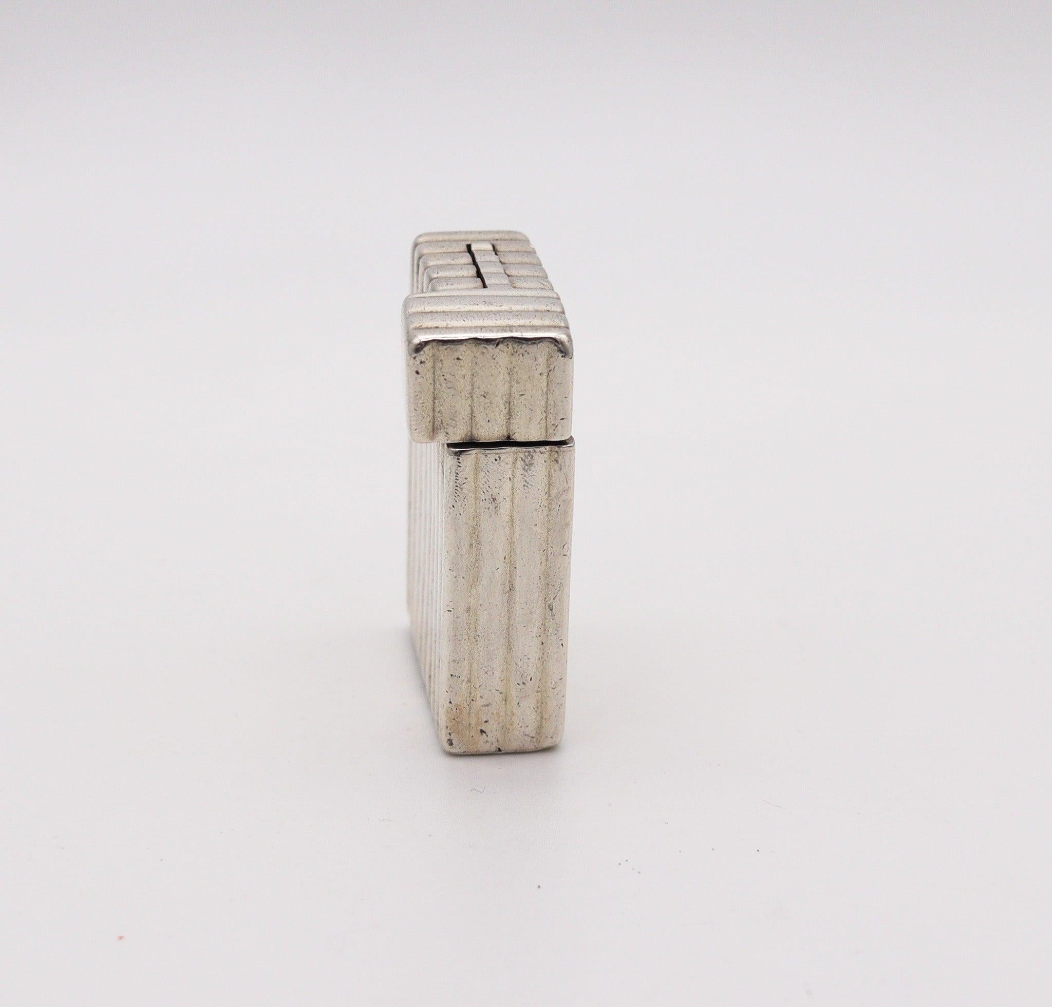 Art Deco CARTIER 1935 Paris Art-Deco Pocket Petrol Lighter In .925 Sterling Silver For Sale