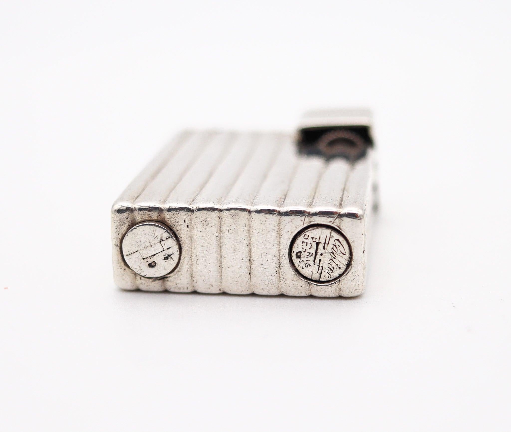 Hand-Crafted CARTIER 1935 Paris Art-Deco Pocket Petrol Lighter In .925 Sterling Silver For Sale