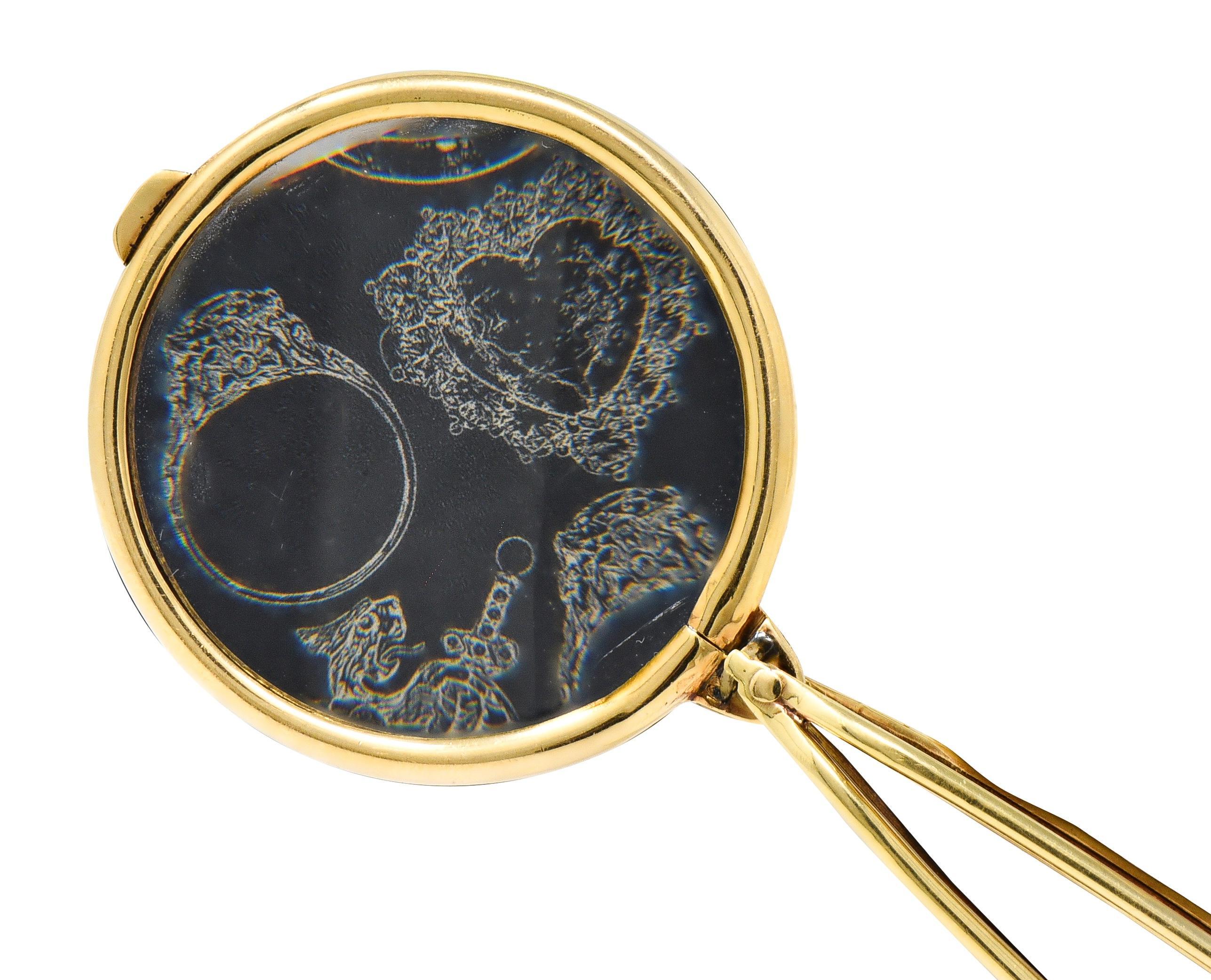 Pendentif vintage en or jaune 14 carats avec loupe de Cartier des années 1940 Excellent état - En vente à Philadelphia, PA