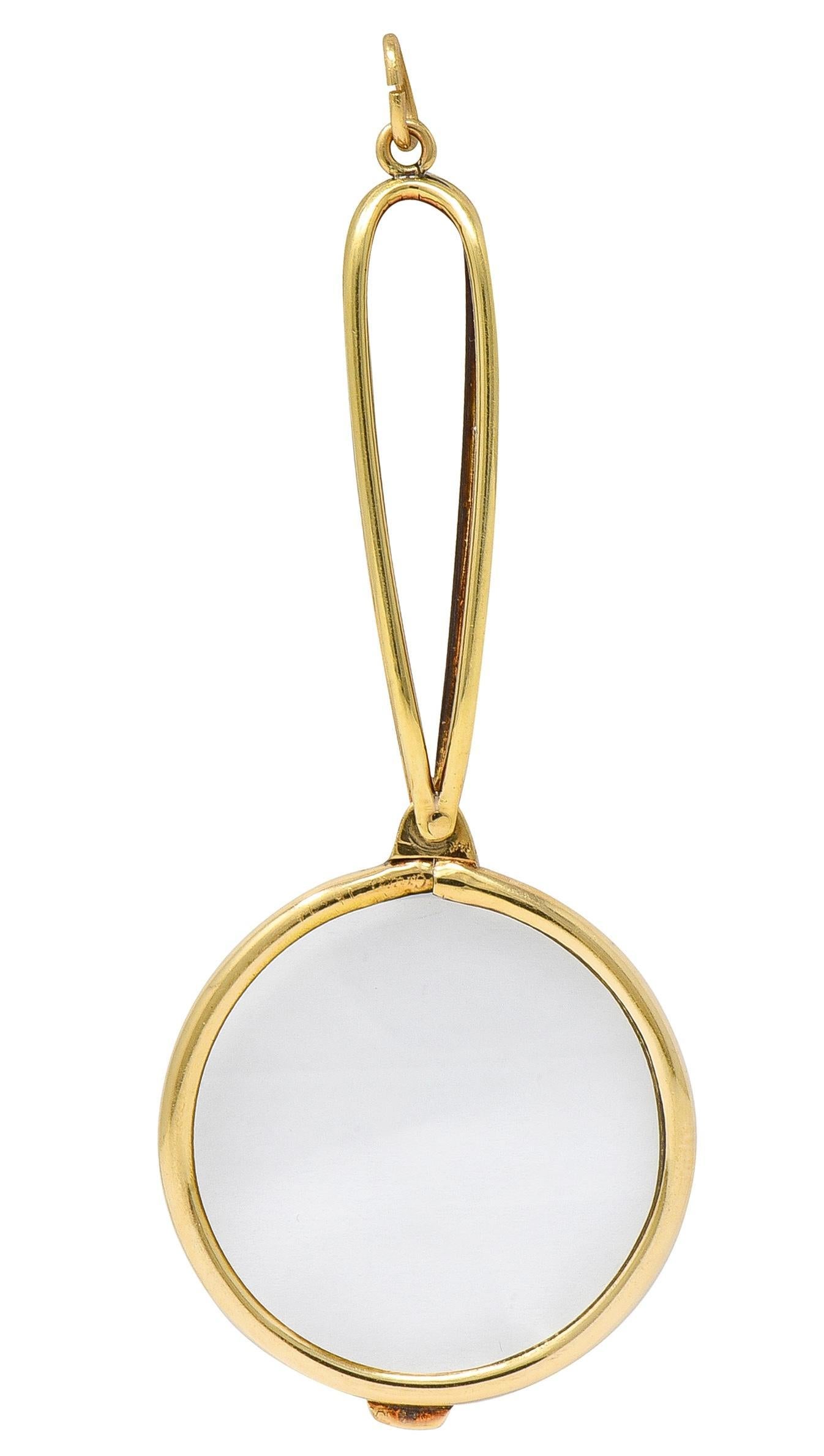 Pendentif vintage en or jaune 14 carats avec loupe de Cartier des années 1940 en vente 1