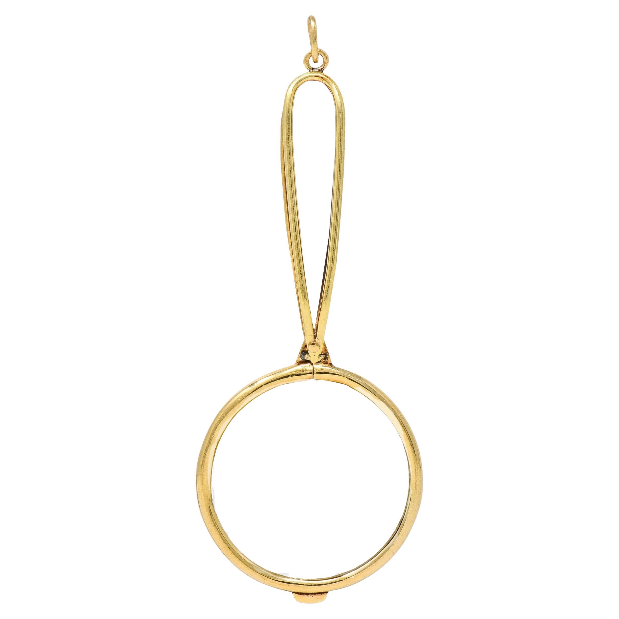 Pendentif vintage en or jaune 14 carats avec loupe de Cartier des années 1940