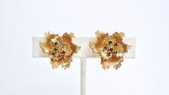 Cartier 1940's 14k Gold Sapphire Flower Earrings