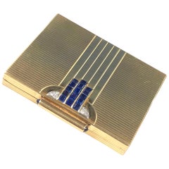 Cartier 1940s Art Deco Gold Diamond and Sapphire Compact