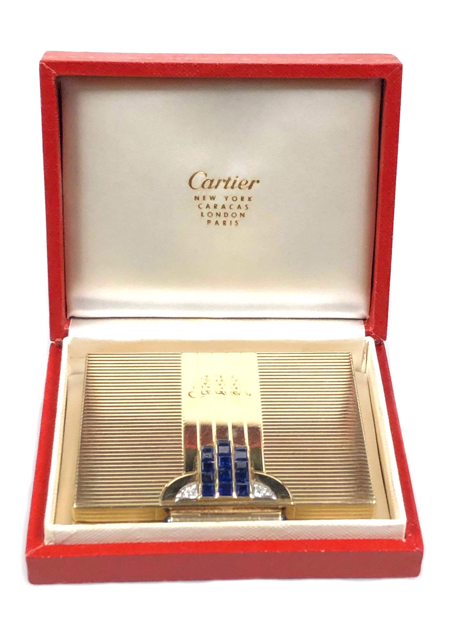 Cartier 1940s Art Deco Gold Diamond and Sapphire Compact 1