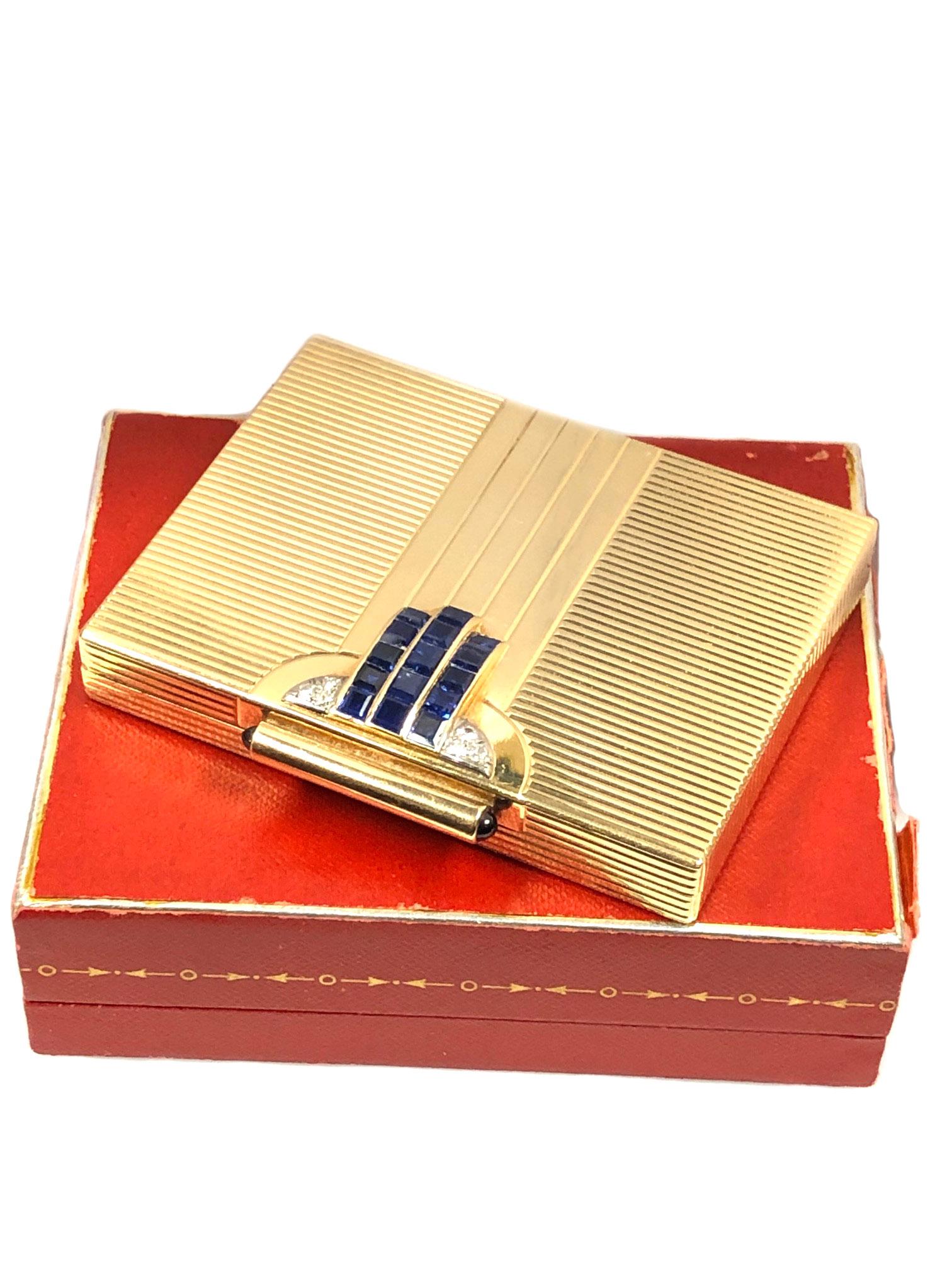 Cartier 1940s Art Deco Gold Diamond and Sapphire Compact 2