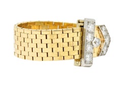 Cartier 1940's Diamond 14 Karat Two-Tone Gold Retro Adjustable Buckle Ring