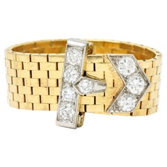 Cartier 1940's Diamond 14 Karat Two-Tone Gold Retro Adjustable Buckle Ring