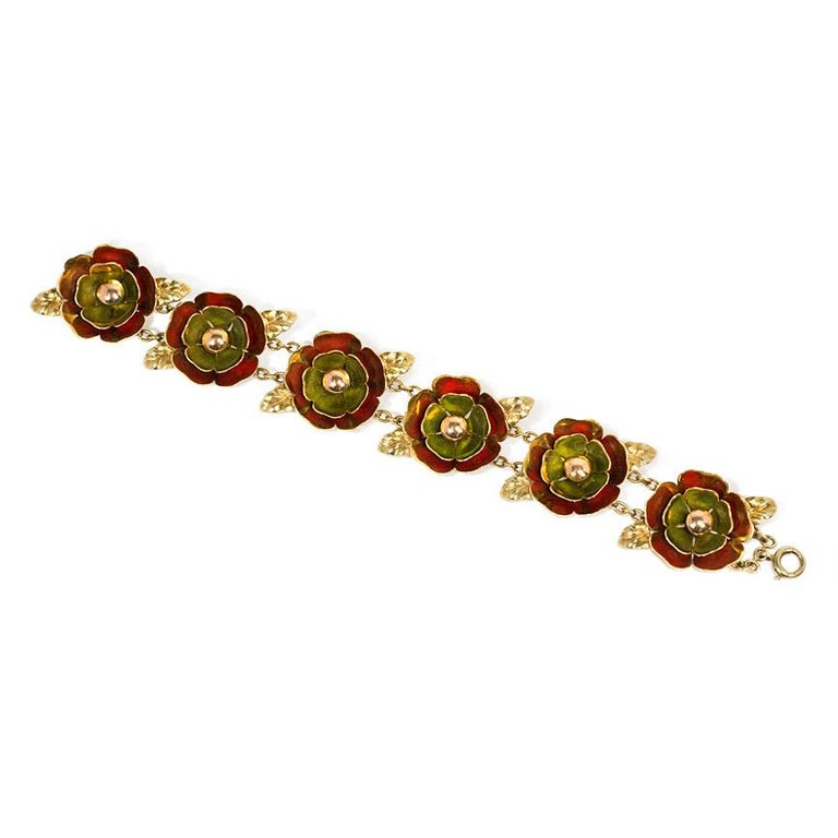 Cartier Retro 1940s Gold and Enamel Reflective Flower Link