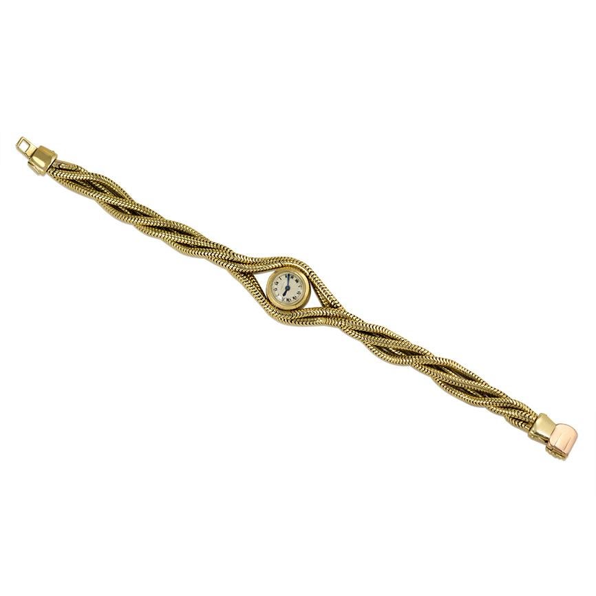 Cartier 1940s Gold Twisted Snake Chain Bracelet Watch For Sale at