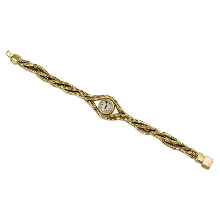 Cartier 1940s Gold Twisted Snake Chain Bracelet Watch For Sale at