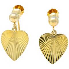 Cartier 1940s Retro 14 Karat Yellow Gold Heart Drop Earrings