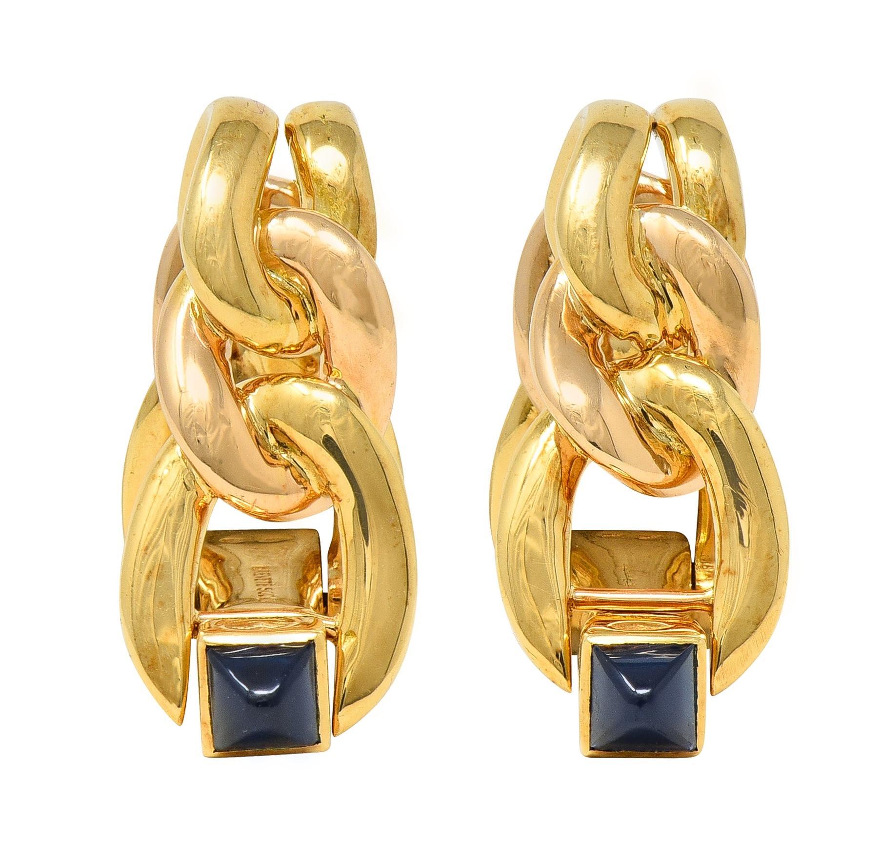 Cartier 1940's Saphir 18 Karat Gelbgold Vintage Steigbügel Manschettenknöpfe (Retro) im Angebot