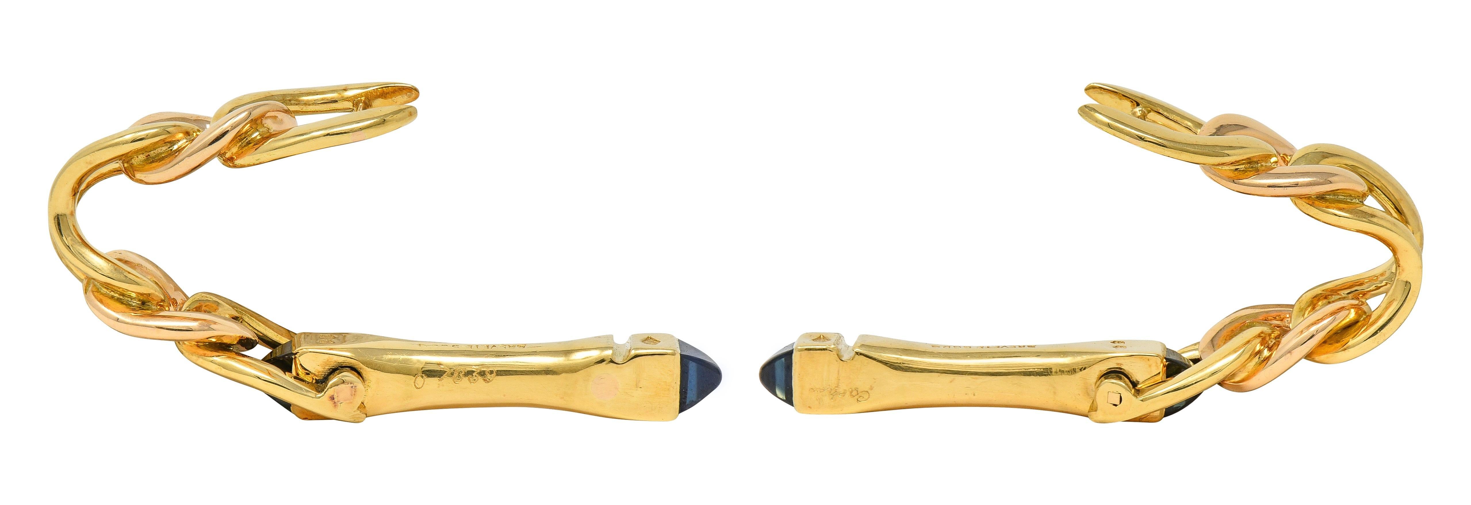 Cartier 1940's Saphir 18 Karat Gelbgold Vintage Steigbügel Manschettenknöpfe im Zustand „Hervorragend“ im Angebot in Philadelphia, PA