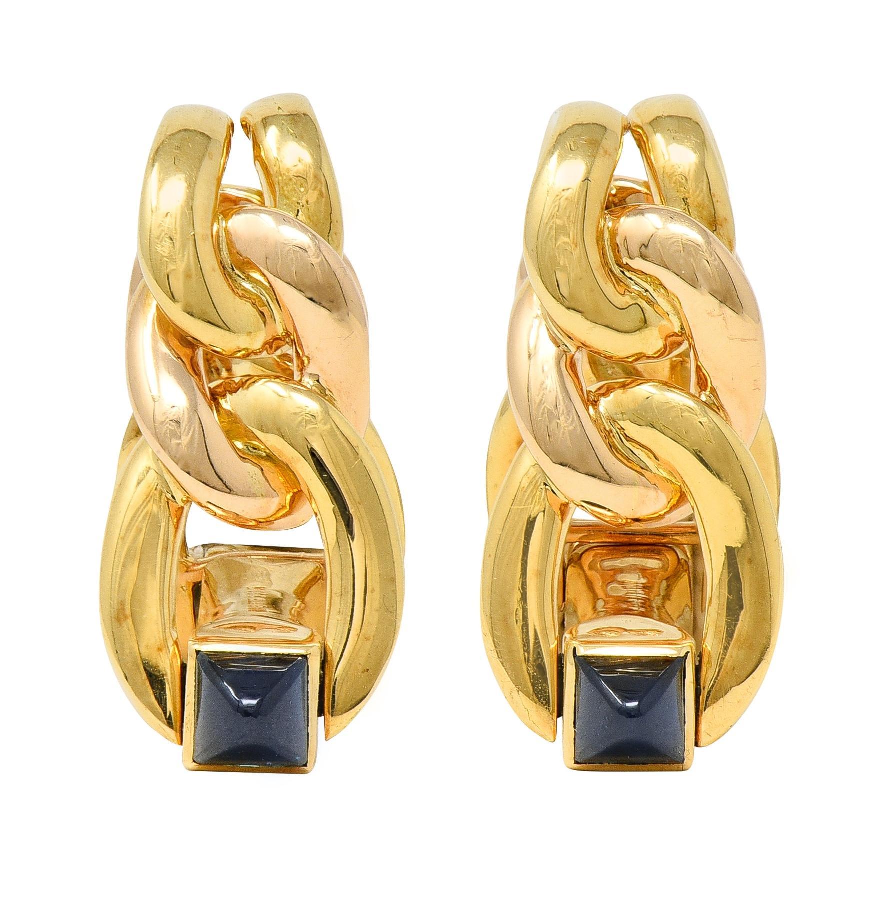 Cartier 1940's Saphir 18 Karat Gelbgold Vintage Steigbügel Manschettenknöpfe Damen im Angebot