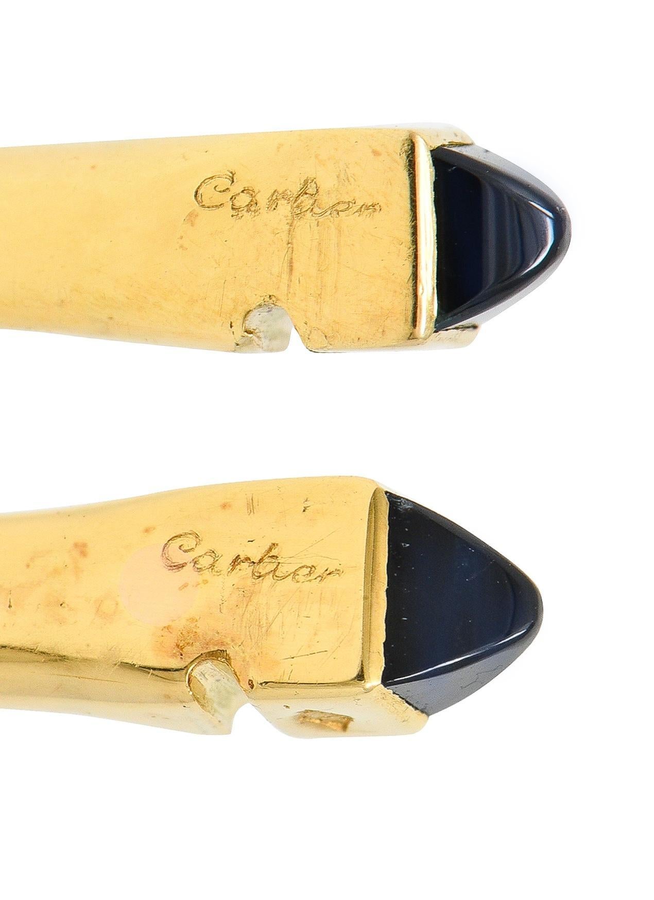 Cartier 1940's Saphir 18 Karat Gelbgold Vintage Steigbügel Manschettenknöpfe im Angebot 1