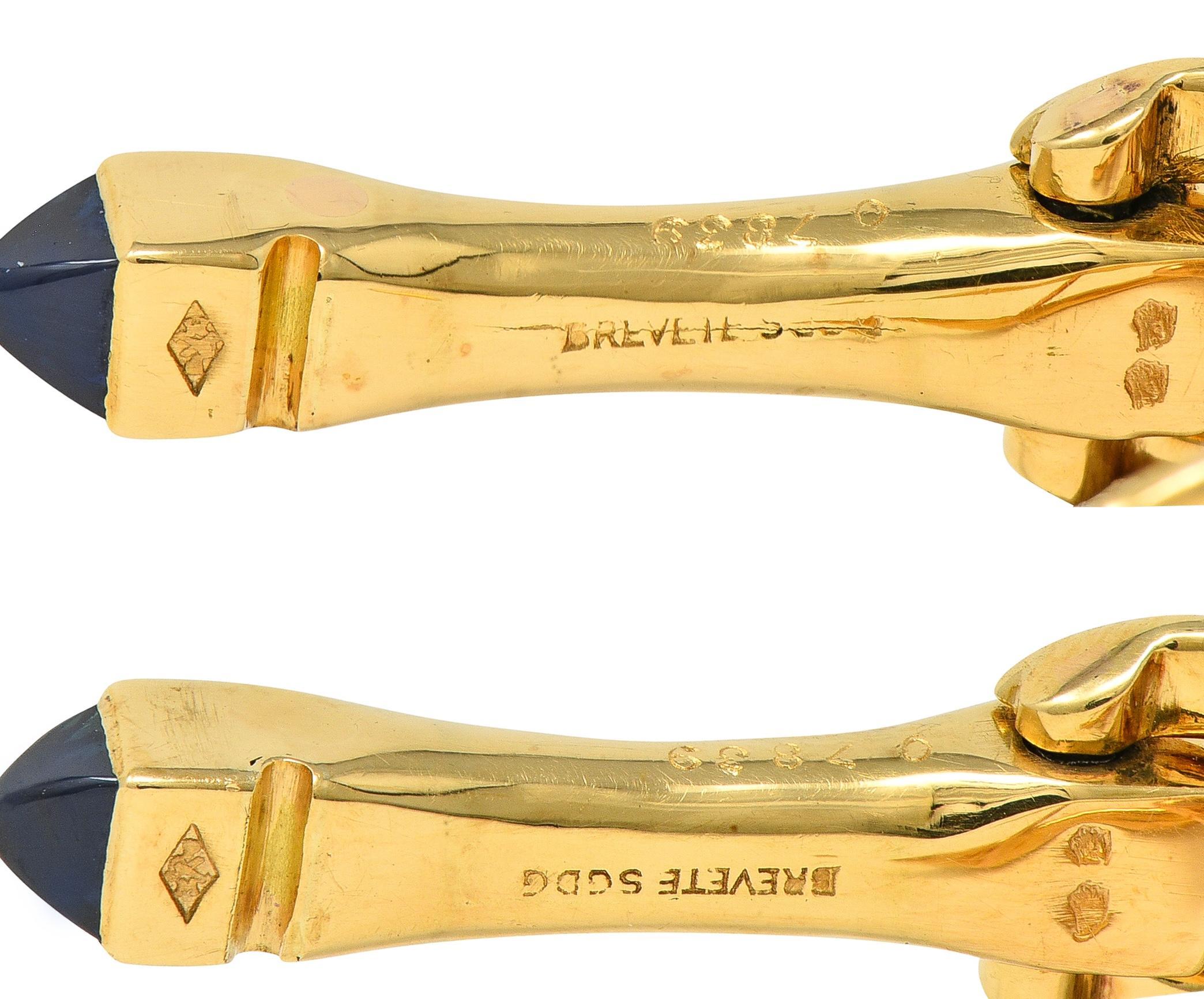 Cartier 1940's Saphir 18 Karat Gelbgold Vintage Steigbügel Manschettenknöpfe im Angebot 3