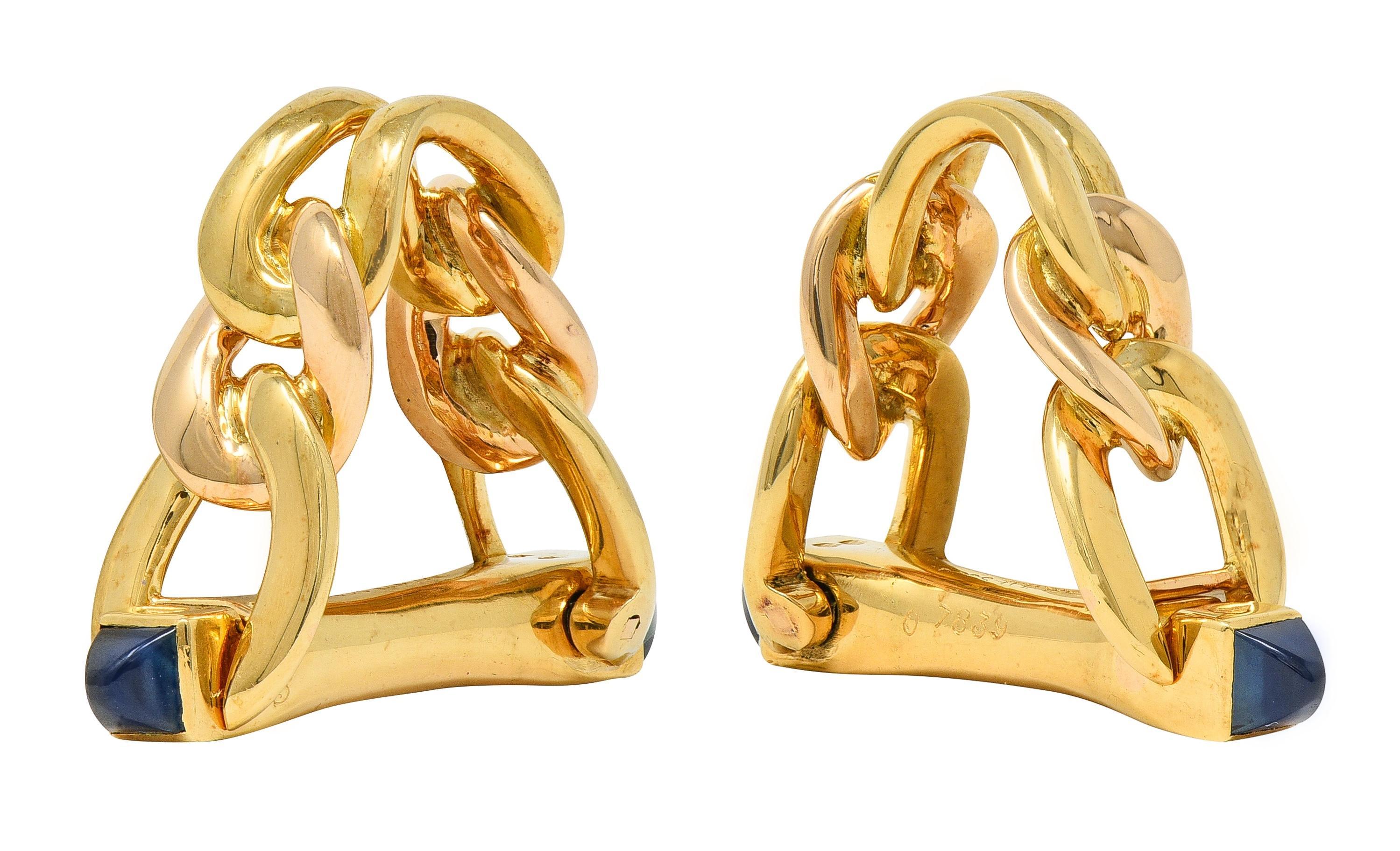 Boutons de manchette Vintage Cartier 1940's Sapphire 18 Karat Yellow Gold Stirrup