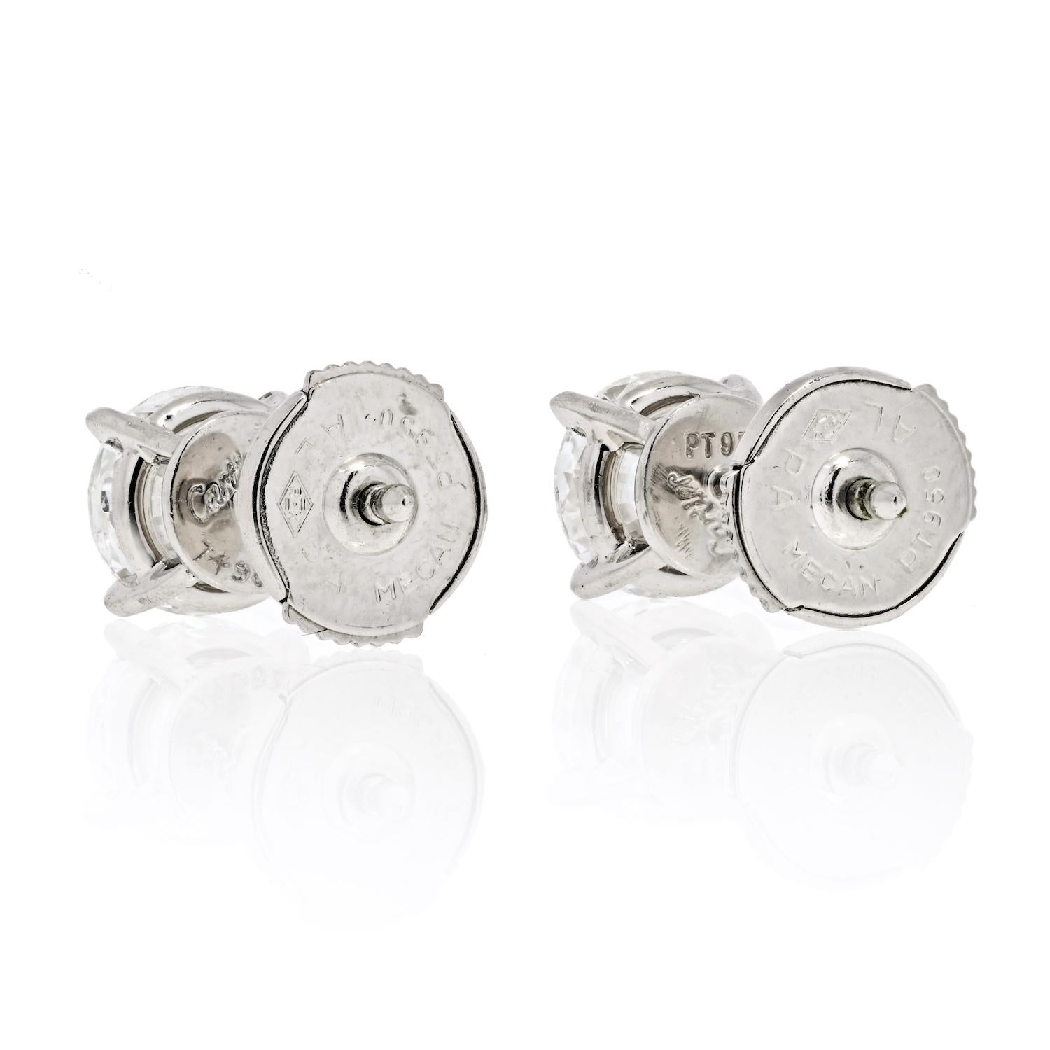 Modern Cartier 1.94cttw Round Cut Diamond Stud Earrings