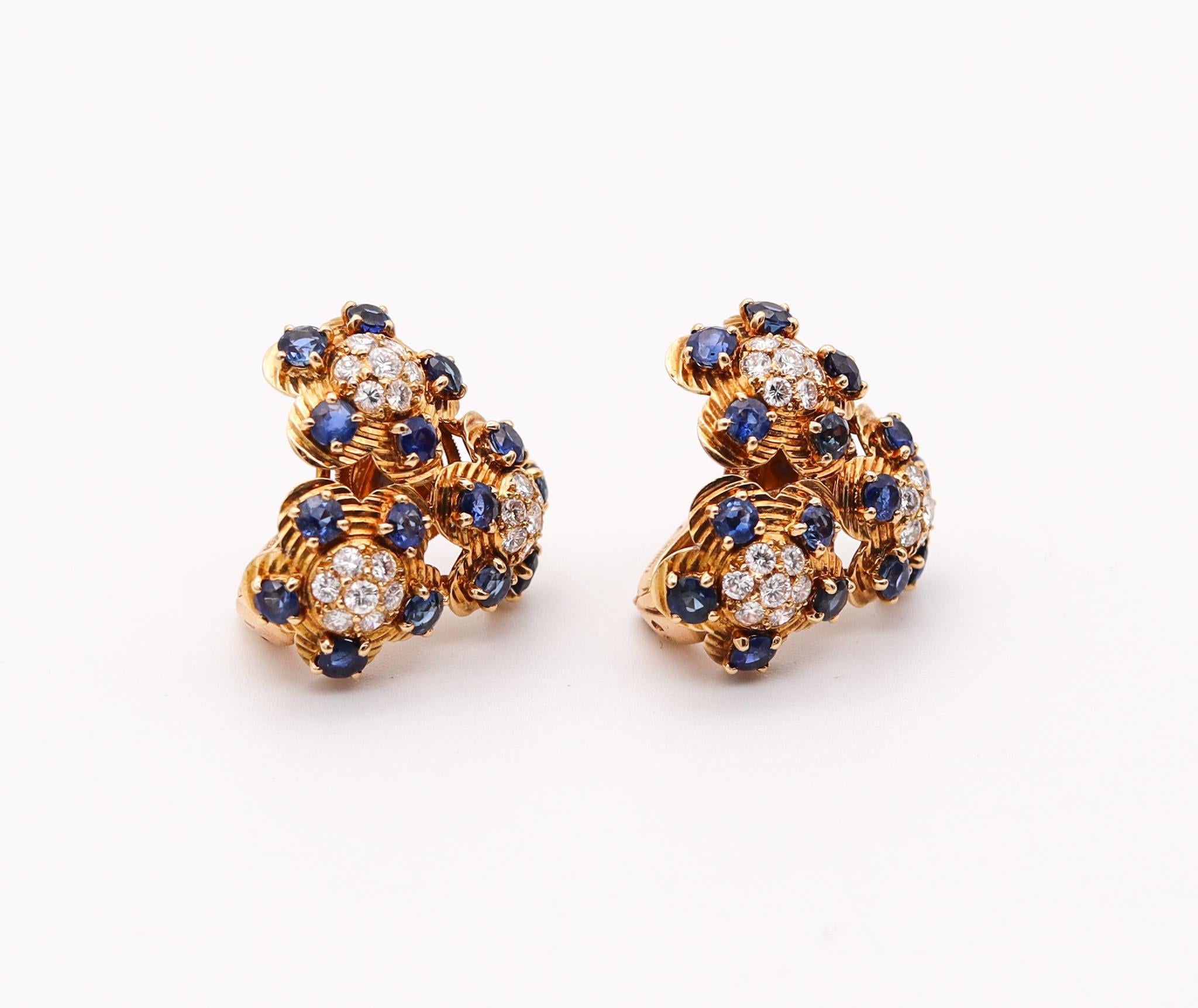 Women's CARTIER 1950 Clips Earrings In  18Kt Gold With 4.26 Ctw In Diamonds & Sapphires For Sale
