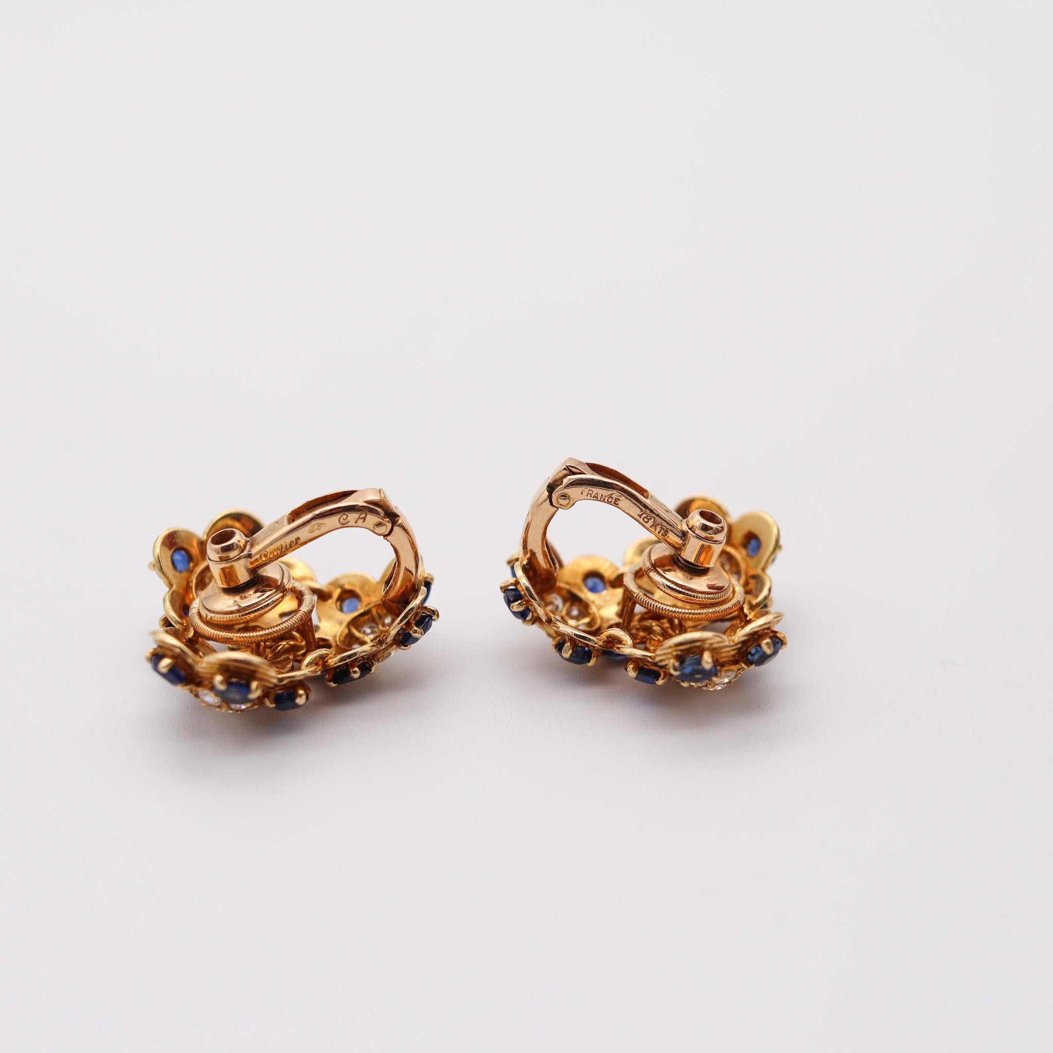 CARTIER 1950 Clips Earrings In  18Kt Gold With 4.26 Ctw In Diamonds & Sapphires For Sale 2