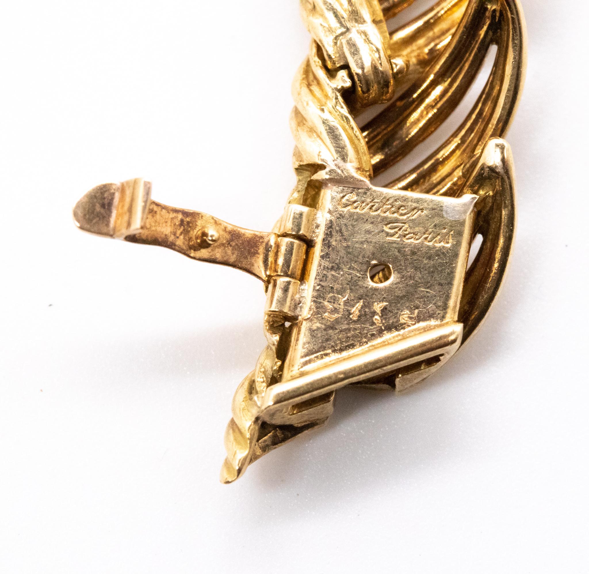 Cartier 1950 Paris von Andre Vassort Seltene Piume-Halskette aus 18 Karat strukturiertem Gold Damen